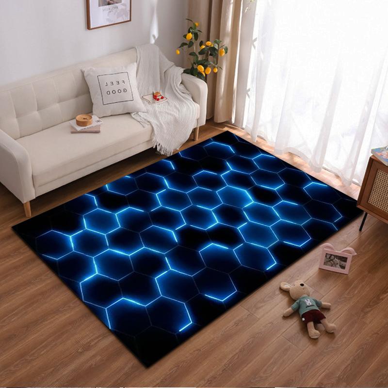 Hexagon Pattern Neon Glow Black Carpet for Living Room Decor Suitable for use as an anti-slip for living room bedroom sofas 40x60cm( 15x23in )
