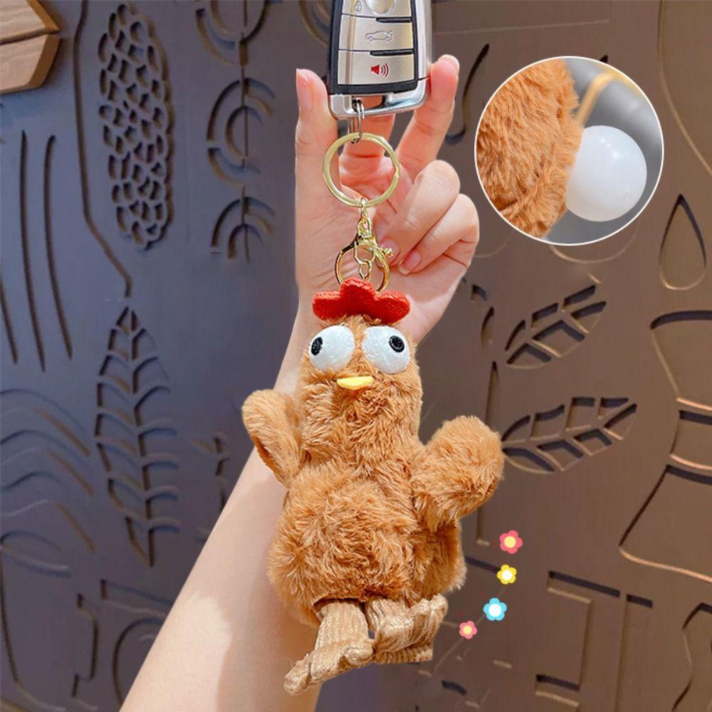 Funny Egg-laying Chicken Keychain Plush Stuffed Bag Pendant Squeaking Plush Doll Toy Kids