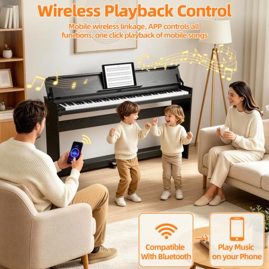Piano Digitale Compatibile Bluetooth 88 Tasti con Triplo Pedale e MIDI USB, Tasti Sensibili al Tocco, 88 Tasti Pesati Jack Cuffie, Schermo LED,