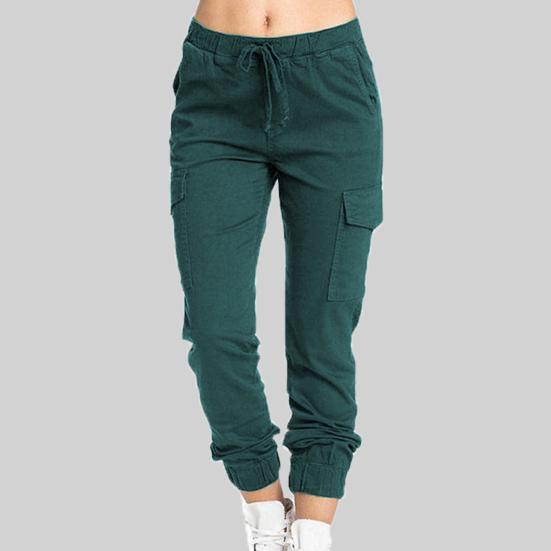 Side Pockets Ankle Banded Women Pants Slim Drawstring Mid Waist Sweatpants Streetwear