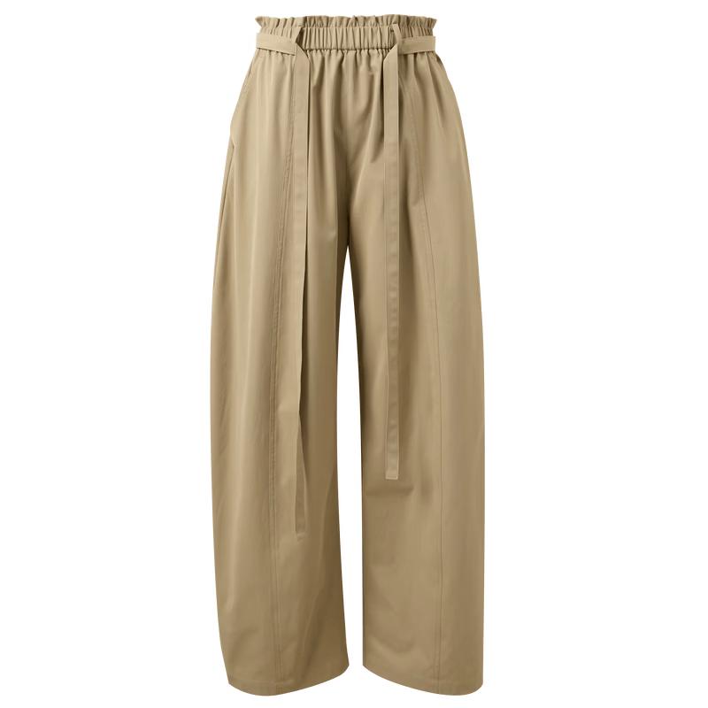 Women s Ruffle Trim Elastic Waist Casual Loose Pants S хаки