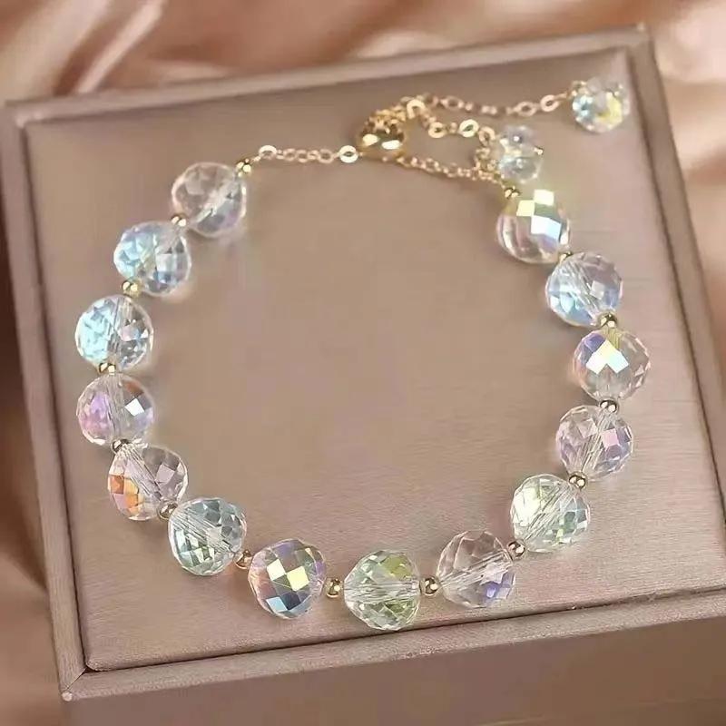 Colorful Imitation Crystal Bracelet For Women Girls Exquisite Sparkling Stone Beads Rope Chain Strand Bracelets Jewelry