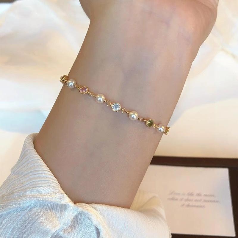 Sweet Colourful Zirconia Pearls Chain Bracelet for Women Girl Summer Fashion New Jewelry Gift Party Pulseras Mujer
