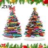 Reading Enthusiast Office Accessories Stacked Book Christmas Tree Ornament, 2D Flat Stacking Holiday Hanging Decoration, Knowledge Symbol Decor Theme