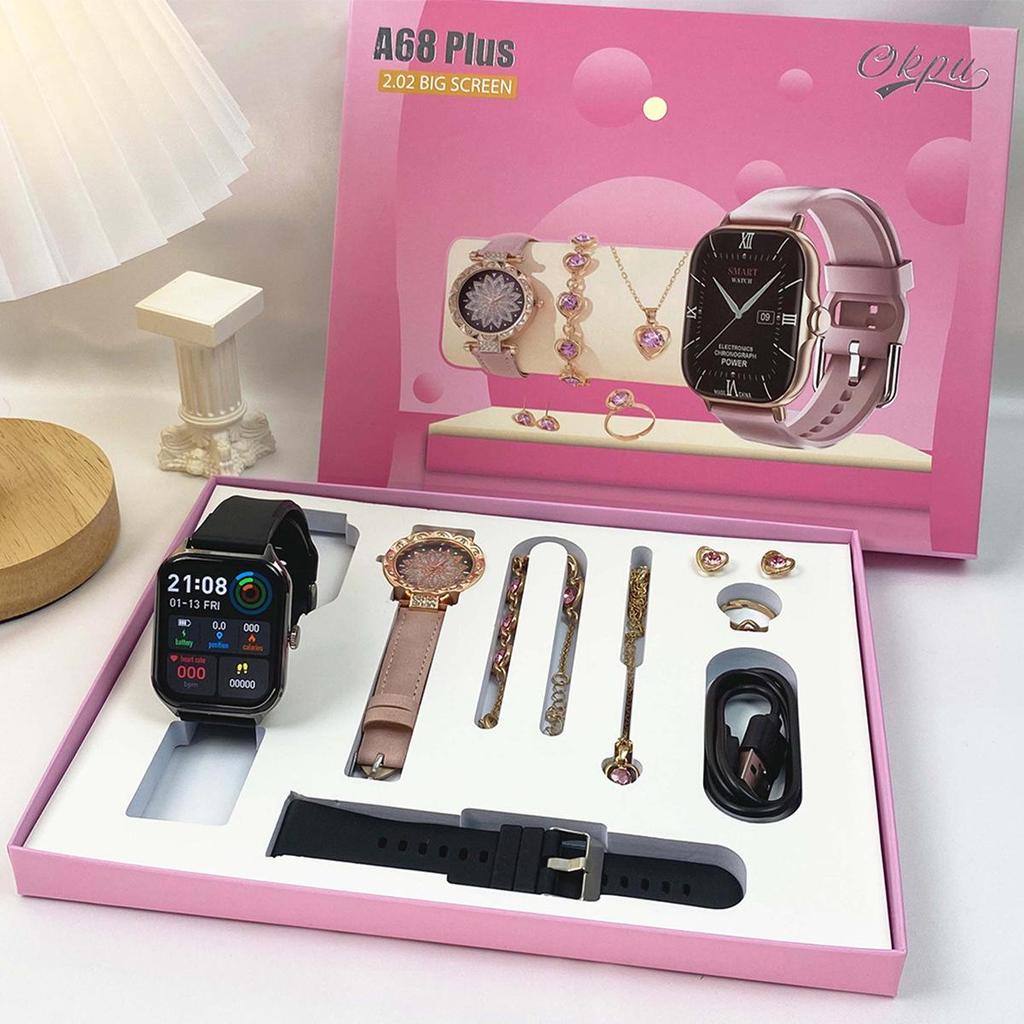 A58 Plus Women's 8-in-1 Diamond Smartwatch & Jewelry Set