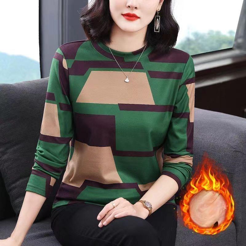 Rundhals-Basisshirt für Damen mit Herbst- und Winterbekleidung Neuer Stil Mittelalte Mutter Deutsches Samt-Top Modisches T-Shirt für Damen