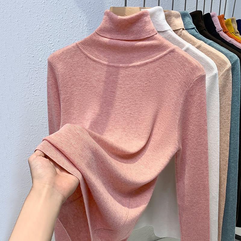 Knitted Bottoming Shirt Women's New Women's Clothing Temperament Turtleneck Pullover Elastic Inner Waist Top