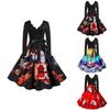 Elegant Santa Claus Print V Neck Christmas Dress For Women In Festive Red And Black