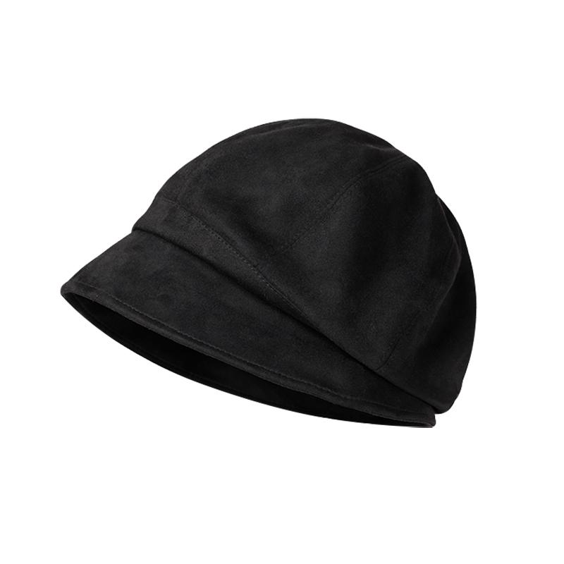 Autumn and Winter Hat Women's Suede Bucket Hat Plain Light Luxury Octagonal Beret Face Small Pile Hat Winter Women's