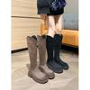 Thick-soled Boots Big Tube Circumference Tall Tube Thick-leg Knight Boots Women's 2025 New Thin Suede Elastic Tall Boots