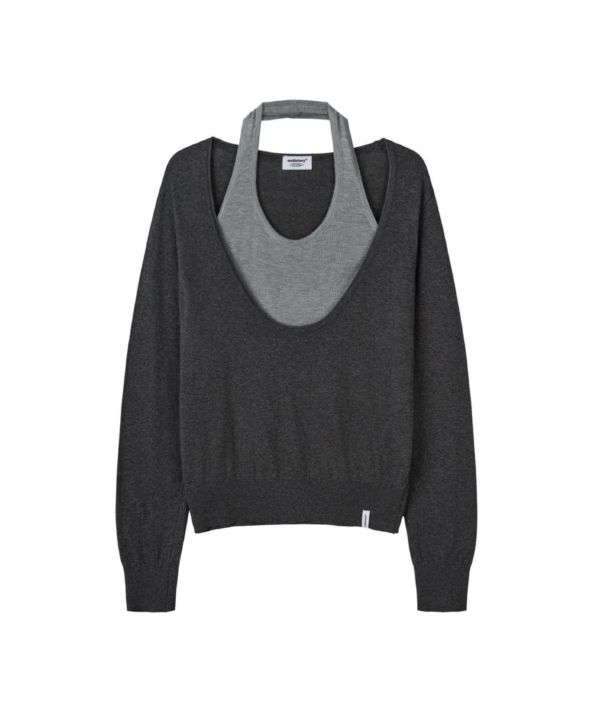 MELLOTORY Halterneck Layered Knit Top (2 Colors)