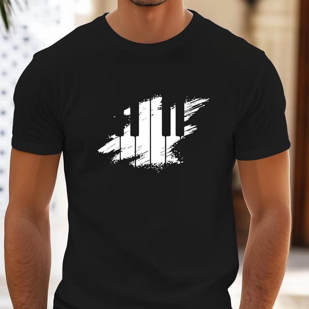 MenS Casual Summer TShirt with Abstract Keyboard Print Cotton Crew Neck Short Sleeve Tee Regular Fit Streetwear for Adults