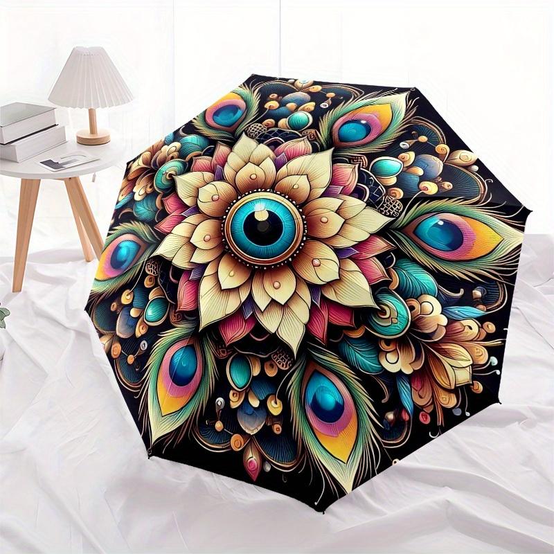 1pc Peacock Feather Mandala Artwork Umbrella with Plastic Handle,Suitable for All Seasons Home Travel Outdoor UmbrellaB1824