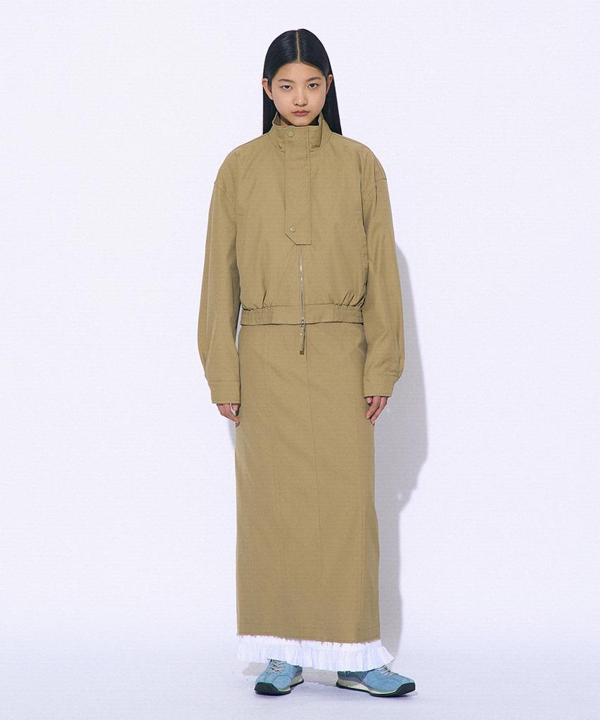 PARTIMENTO WOMEN Frill Double Layered Maxi Skirt_Khaki