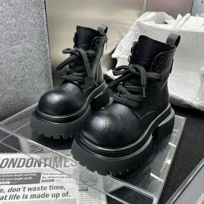 Fashion 2024 High Quality Shoes Female Side Zip Women's Boots Autumn Round Toe Solid Short Barrel Platform Chunky Heels Fashion Boots