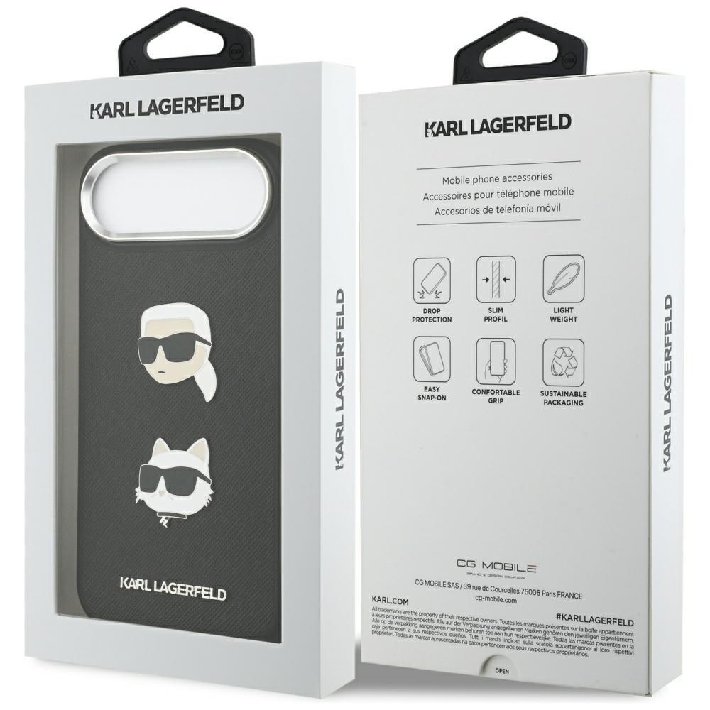 Karl Lagerfeld FW Grained Karl & Choupette Heads Pins & Logo iPhone Air Case Black