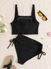Solides Netz-Patch Hohe Taille Kordelzug Zweiteiliges Bikini-Set Bequem Elegant