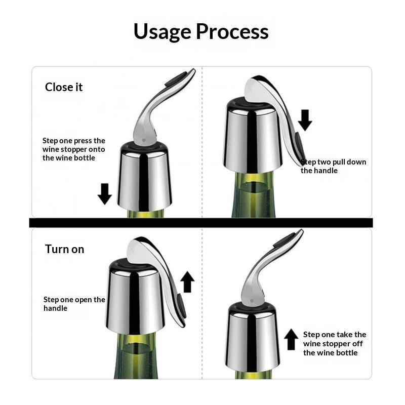 Wine Bottle Stopper Stainless Steel Eco Friendly Silicone Reusable Leak Proof Wine Sealer for Bar Kitchen Daily Use