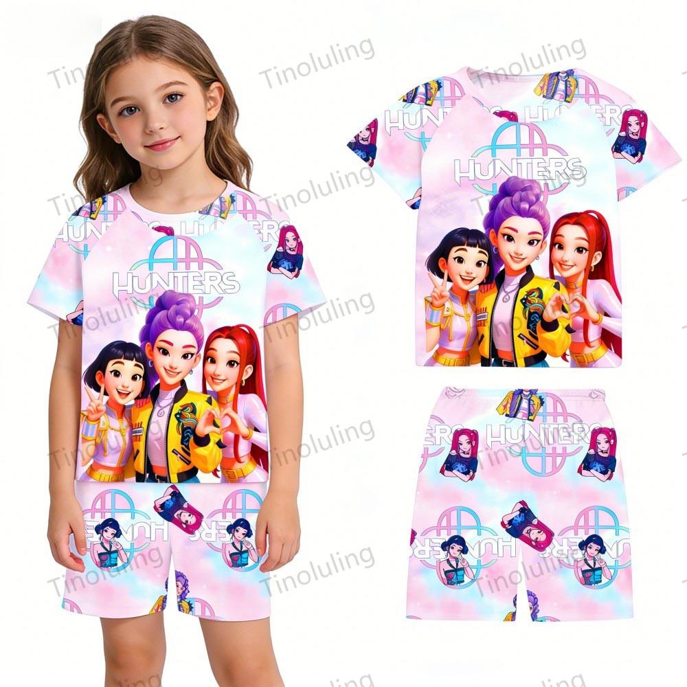 Boys Girls Pajamas Sets Summer Kids Pjs Short 3 5 6 7 8 9 10 11 12 Years Funny Toddler Pyjamas Kpop Demon Hunters Child Clothing