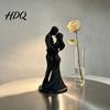 Smooth Curved Lines Decor 3D Printed Black & White Couple Hugging Statue Minimalist Modern Sculpture with Abstract Embrace Dust Wipe Figurine