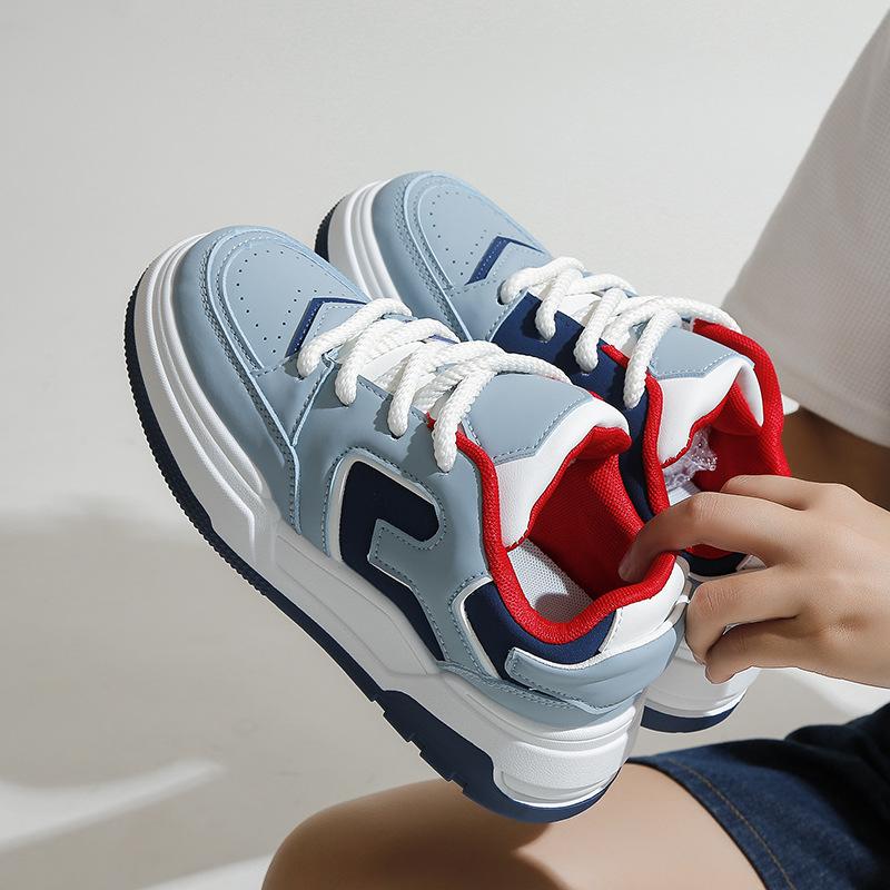

Little white shoes women s shoes 2025 autumn new splicing contrasting color casual board shoes flat bottom college style student shoes versatile 35 синий