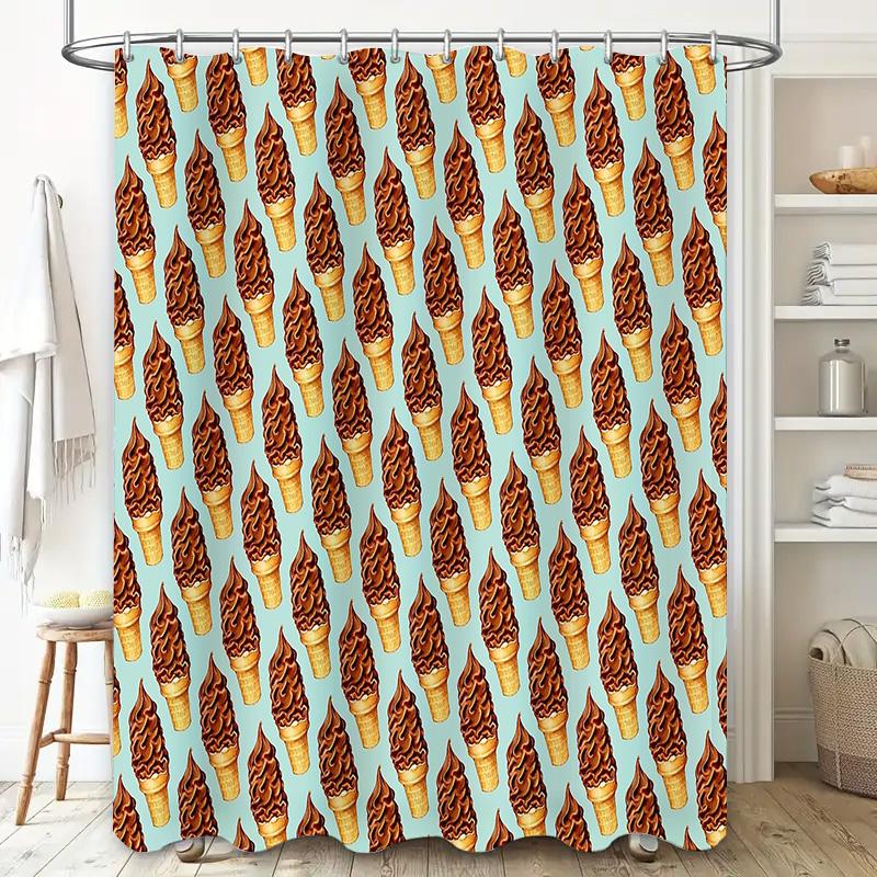 Ice Cream Shower Curtain Cute Dessert Patterned Bathroom Decor Sweet Treat Backdrop Vintage Style Home Decoration For Kids Room