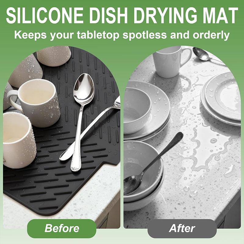 Silicone Dish Drying Mat Non-slipping Heat-Resistant Kitchen Hygienic Drying Pad Foldable Dish Rack Mat with Built-in Drain Lip