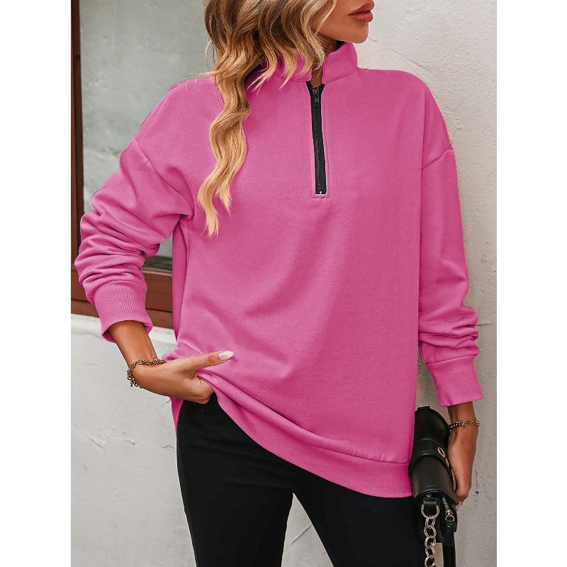 TIFICY Women's Fashion Casual Solid Color Print Spring Fall Long Sleeve POLO Neck Pullovers & Long Sleeves