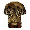 Camiseta Gráfica "Tigre" para Homens e Mulheres - Casual, Estilosa Estampa Animal 3D Manga Curta, Poliéster Streetwear|Estampa Animal Ousada|Tecido Elástico