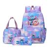 Stitch 3-teiliges Rucksack-Set für Jungen und Mädchen, Rucksack mit Campus-Cartoon-Print, Große Kapazität für Outdoor-Reisen