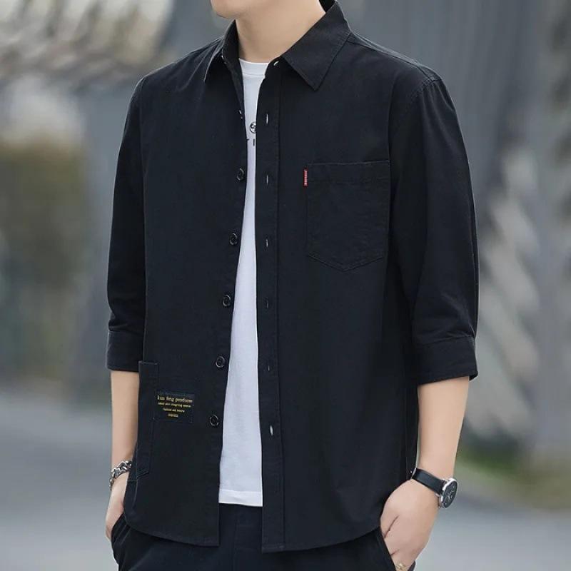 Summer Three-quarter Sleeve Shirt for Men, Thin Hong Kong-style Casual Workwear, Short-sleeved Shirt Coat, Loose