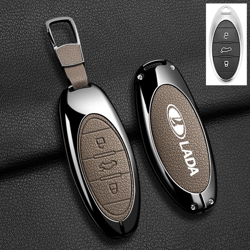 Zinc Alloy Leather Car Key Case Cover Fob for Lada X-Cross 5 Shell Holder Protector Keychain Auto Accessories