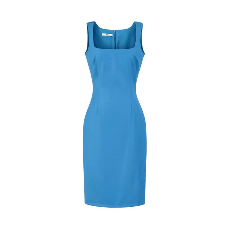 Women's Gray Vest Suit Dress - Retro Sleeveless Sheath with Waist-Cinched High-End Style
