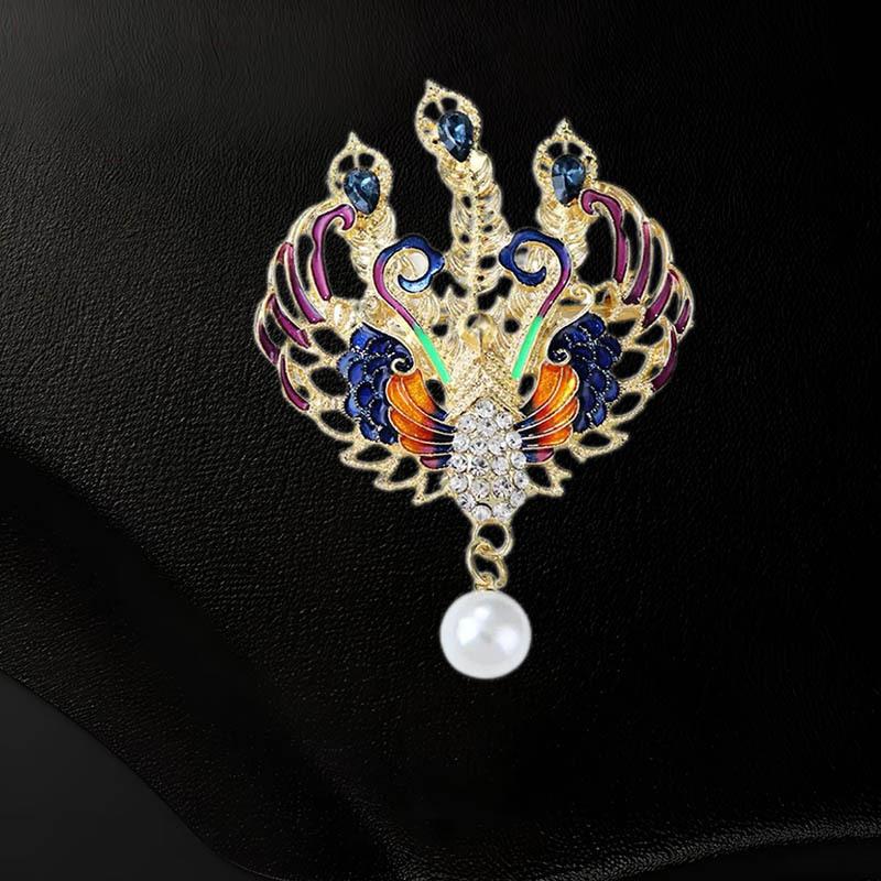 Luxurious Colorful Phoenix Brooch for Women Peacock Brooch Retro Pearl Brooch