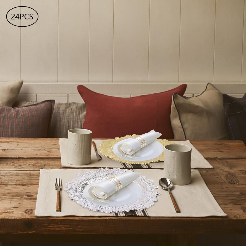 24Pcs13Inch Antique Charger Plates Bulk Round Plastic Dinner Plate Embossed Rim Server Plate Decorative for Dinner Parties