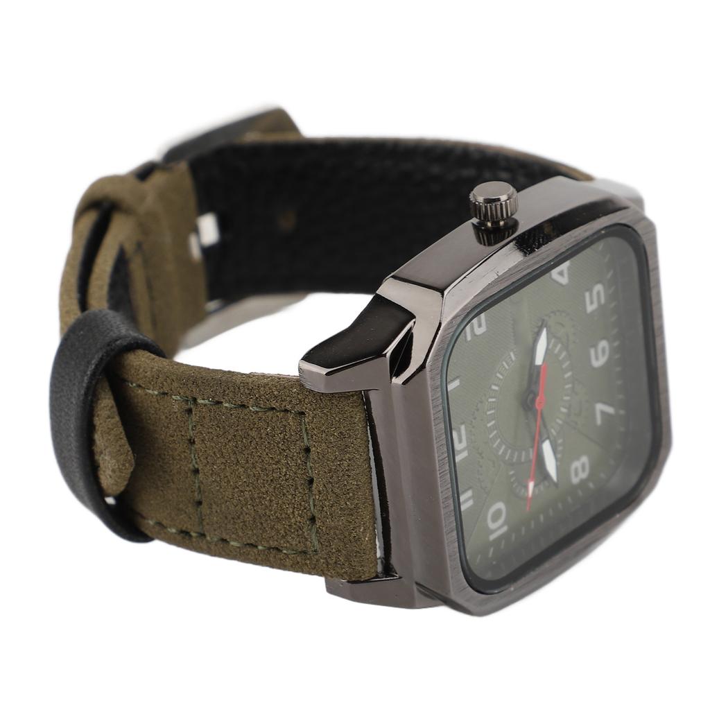 Men Watch PU Leather Strap Easy To Read Fashionable Look Casual Quartz Watch for Running Travel Hiking Party Green