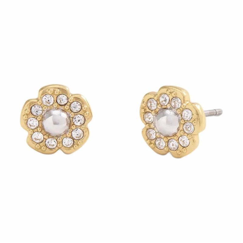 COACH Flower Design Logo Brass Plated Stud Earrings Women s Gold