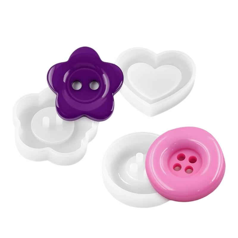 Flexible Silicone Button Mould Set With Heart And Floral Shapes For Handmade Resin Accessories 1