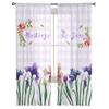 Iris Flower Plaid Sheer Curtains for Living Room Bedroom Decoration Chiffon Tulle Voile Kitchen Window Curtain