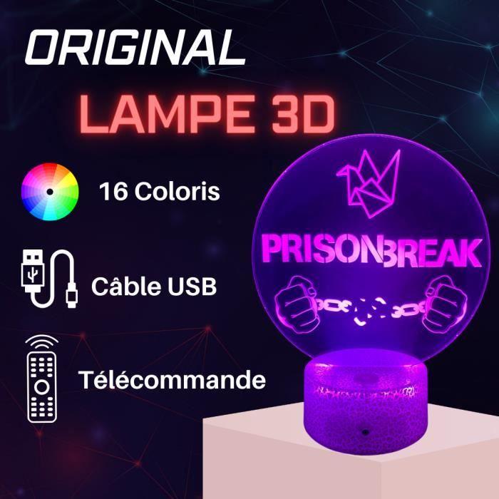 Lampe de chevet 3d led série prison break, veilleuse changement de couleurs, lampe tactile bureau et chambre, idée cadeau noël