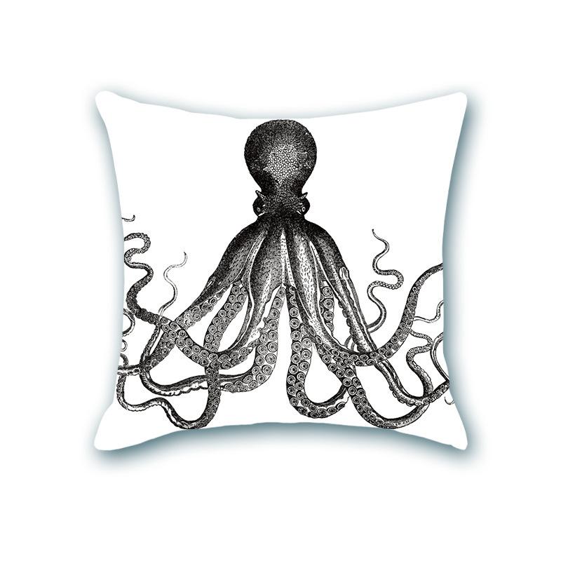 Retro Ocean Series Imitation Super Soft Pillow Cover Octopus Starfish Cushion Sofa Nap Bedside Pillow