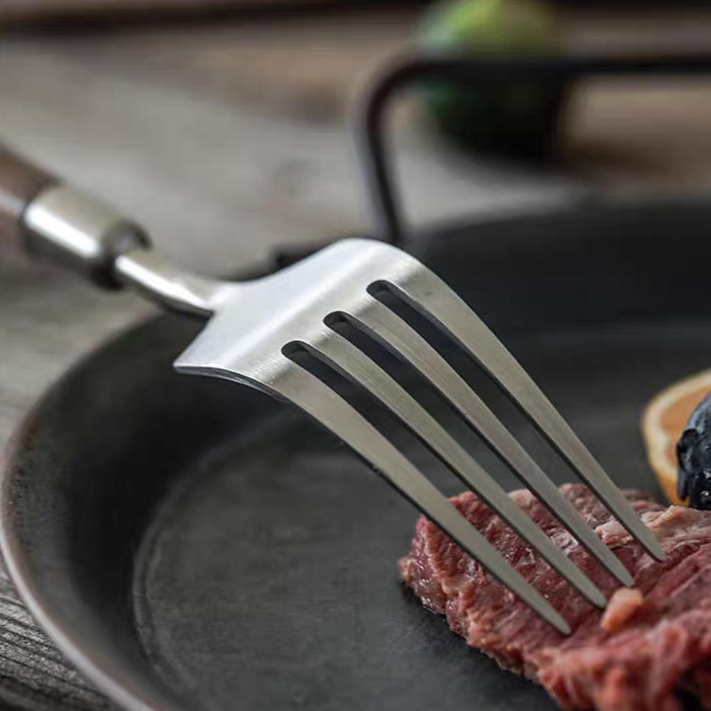 Cutlery Set with Walnut Wood Handle, Steak Knife Fork Spoon, Durable Thick Flatware for Steak, Dessert, Western Style Tableware