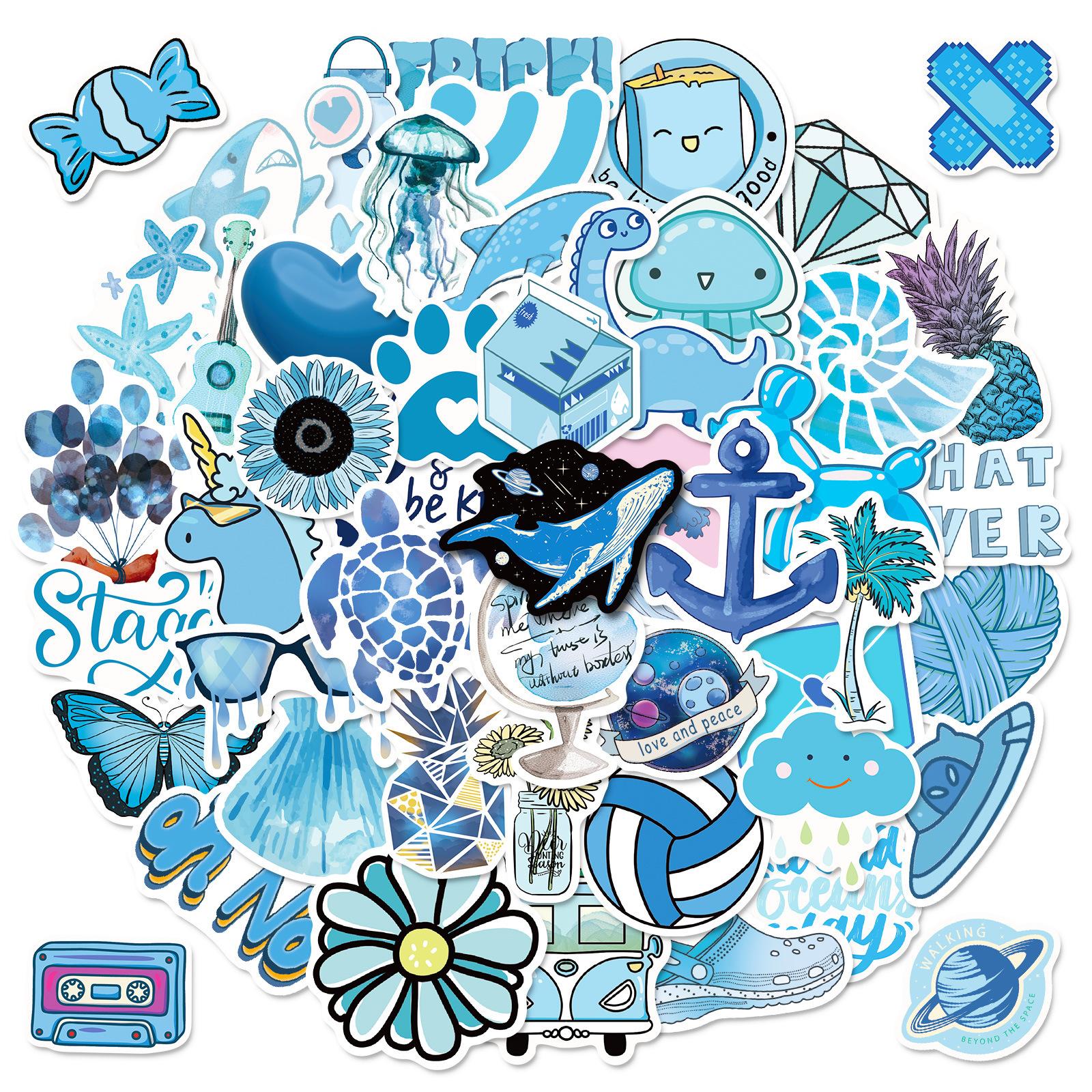 

50 синих маленьких свежих наклеек в стиле граффити Vsco Blue Ocean Wind Small Fresh Thermos Cup Sticker