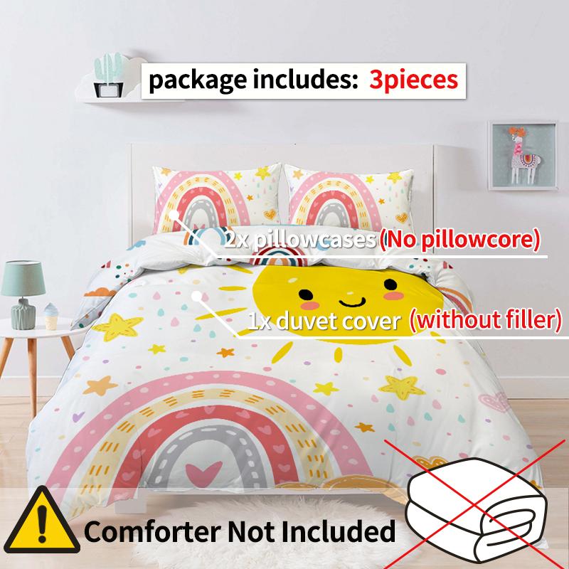 3PC Sun Rainbow Duvet Cover Comfortable Bedding Large/Large Size Complete Digital Printing Available All Seasons No Filler/Core
