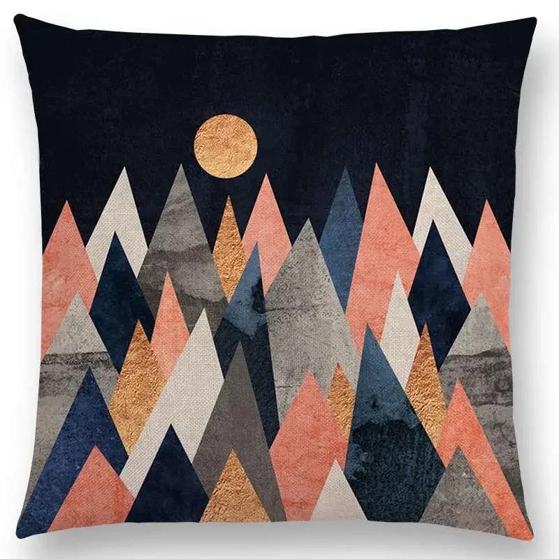 Neuer Sonnenaufgang Und Mond Verträumte Gipfel Farbenfrohe Berge Welt Abstraktes Geometrisches Muster Kissenbezug Auto Sofa Dekokissenbezug