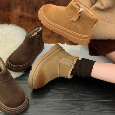 Warm Non-slip Heightening White Thick-soled Snow Boots Women's 2025 New Winter Short Tube Piled Thickened Cotton Shoes