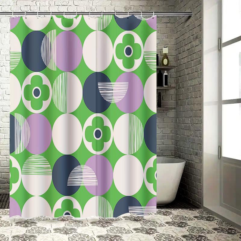 Colorful Retro Geometric Pattern Waterproof Shower Curtain Bathroom Decor With Hooks Modern Design For Bathtub Elevate Space