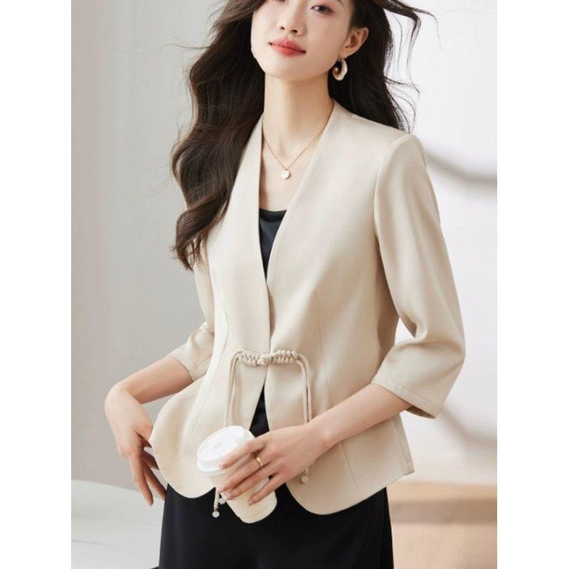 Plus size women clothing New Chinese Style Spring and Summer One Button Buckle Thin Commuter Ol Three-Quarter Sleeve Suit Small Coat Fashion