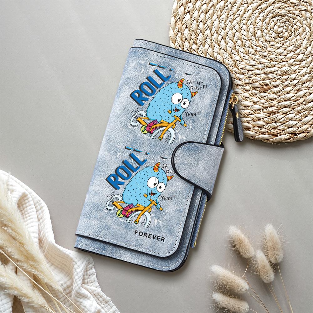 Cute Cartoon Monster Bifold Wallet Fashion PU Leather Long Purse Portable Card Holder Daily Use Casual Zipper Wallet