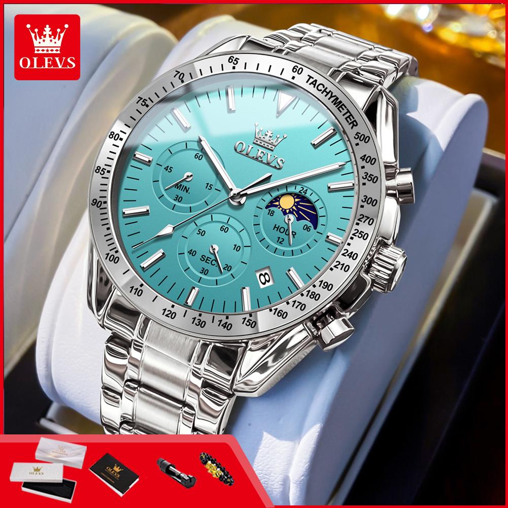 OLEVS 3618 Quartz Watch for Men Luminous Moon Phase Chronograph Date Waterproof Business Luxury Men's Dress Wristwatch